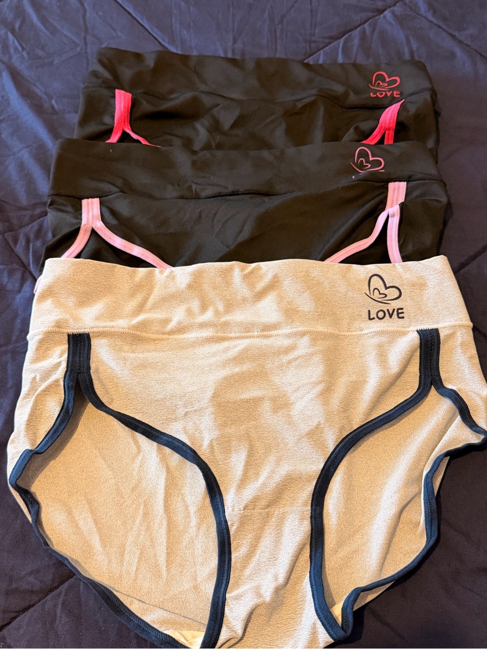 Love Women's Briefs Set - Black and Beige with Pink Accents